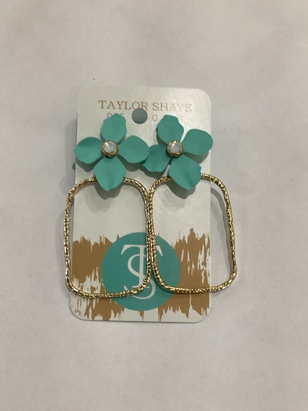 Teal Flower‎ Drop Earrings with Gold Hoops